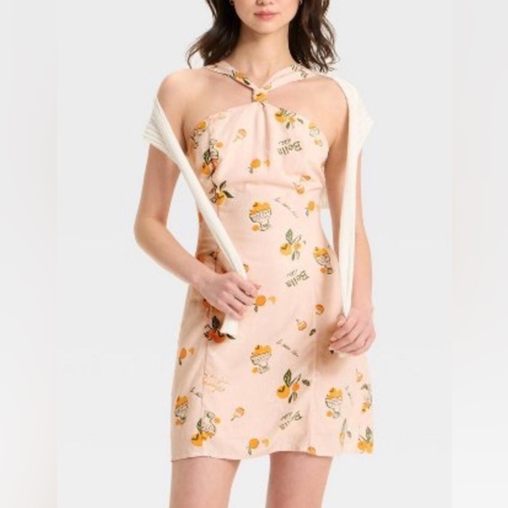 Wild Fable Peach Mini Dress with Orange Floral Print